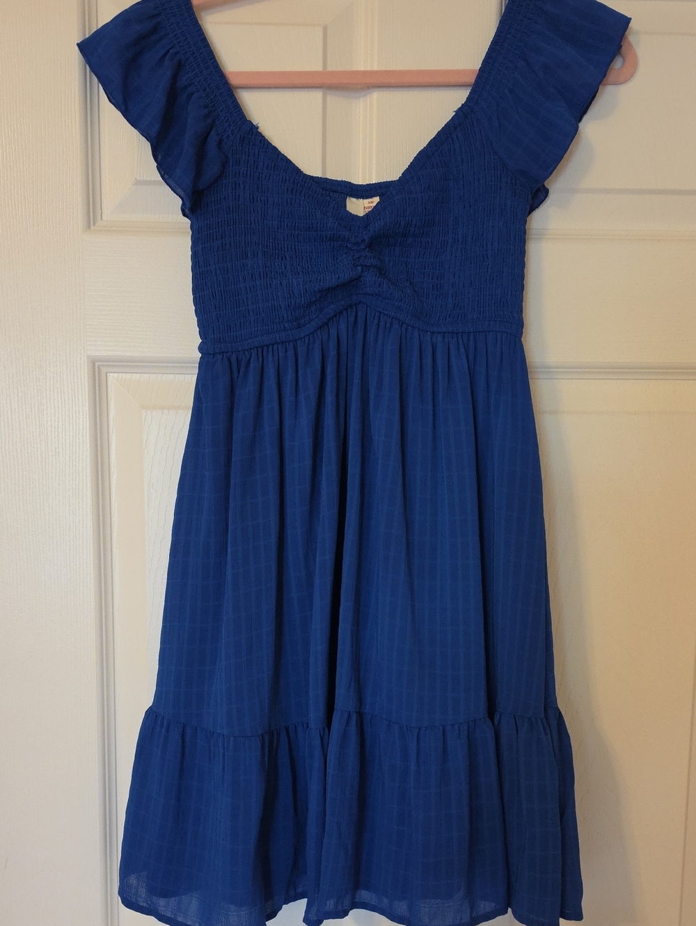 Blue Smocked Flutter-Sleeve Dress Size XS